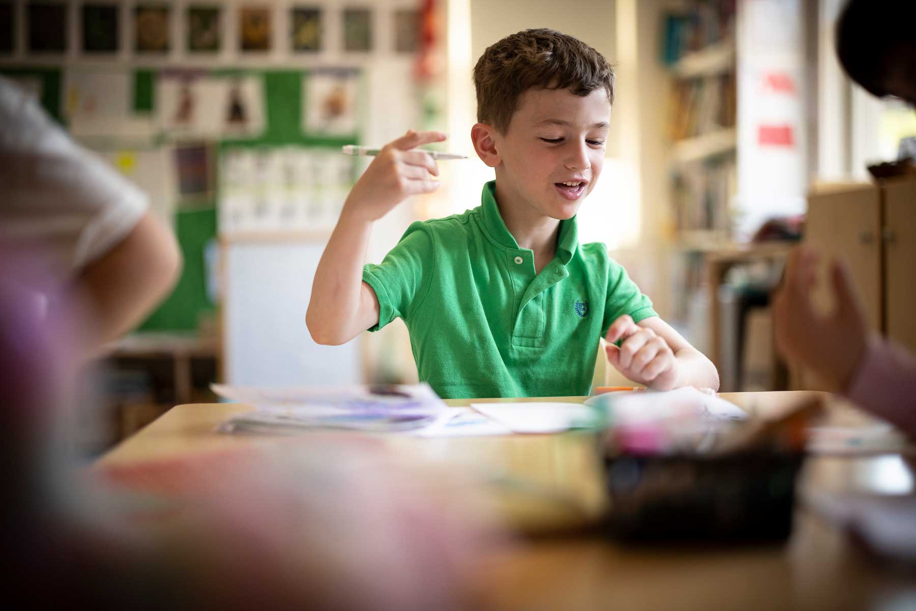 A young student writing