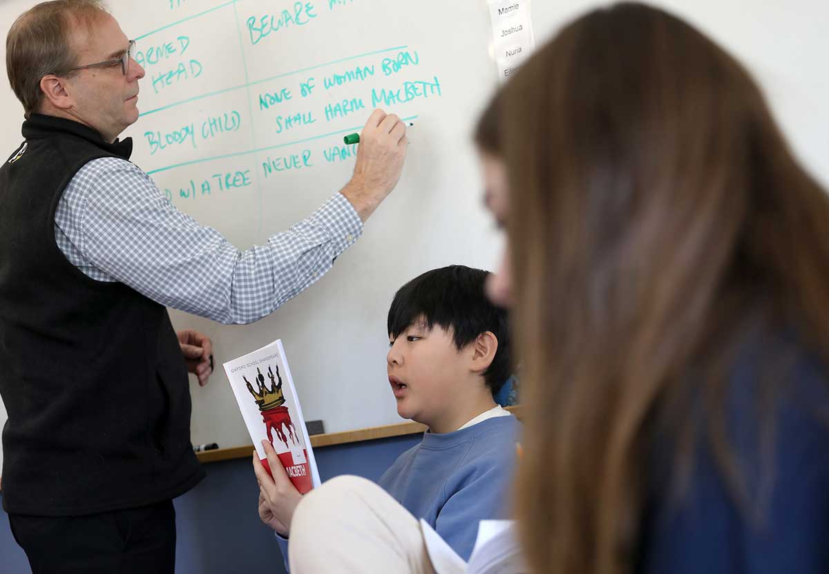 Head of school Brendan Largay teaches Macbeth